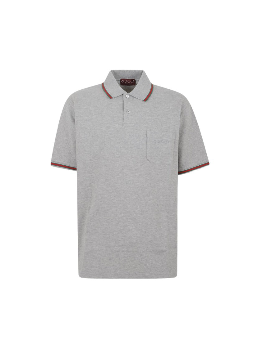 Gucci Grey Short-Sleeve Polo With Textured Fabric