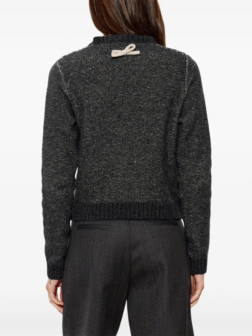 Moschino Textured Knit Sweater With Cream Bow Design