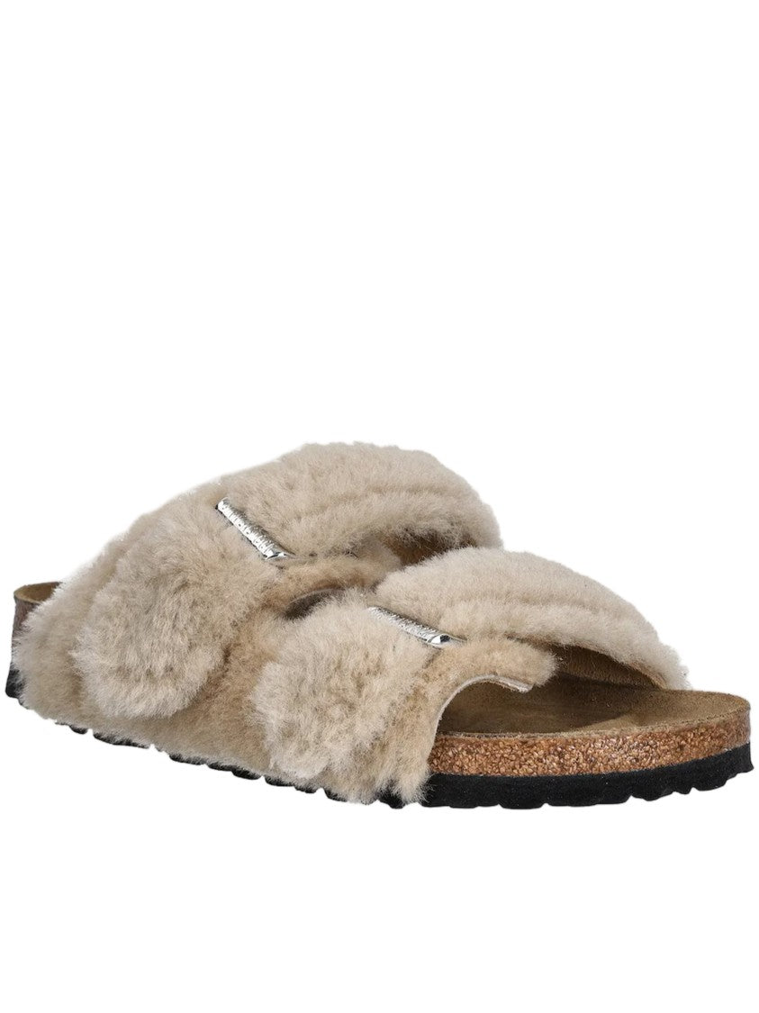 Birkenstock Slip-On Shearling Sandals With Contoured Cork Footbed