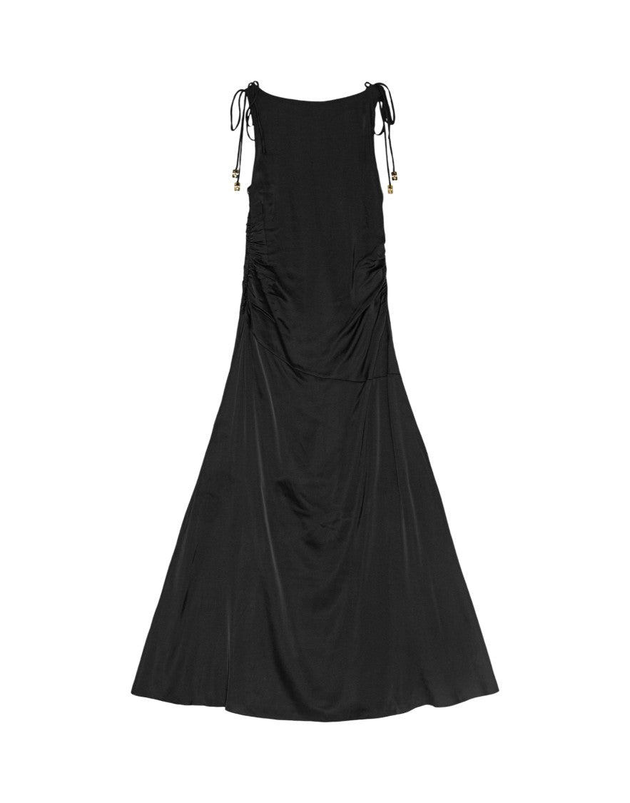 Ganni Long Black Satin Dress