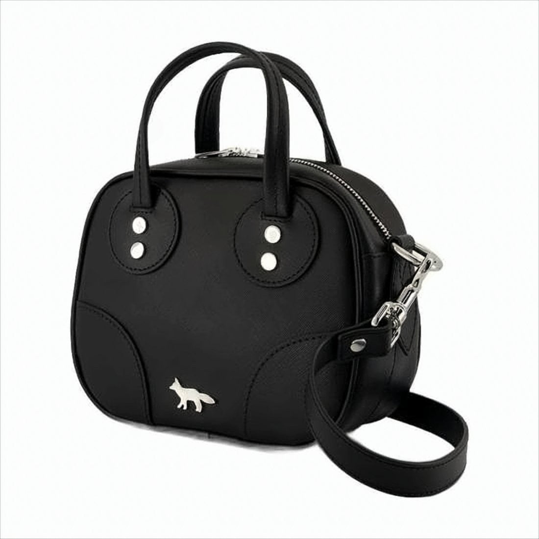 Maison Kitsuné Structured Cowhide Leather Shoulder Bag With Silver-Tone Accents