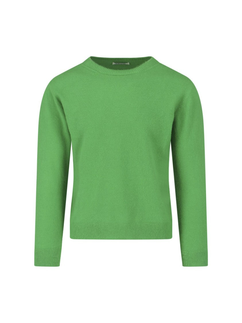 Auralee Green Crew Neck Cashmere Blend Sweater