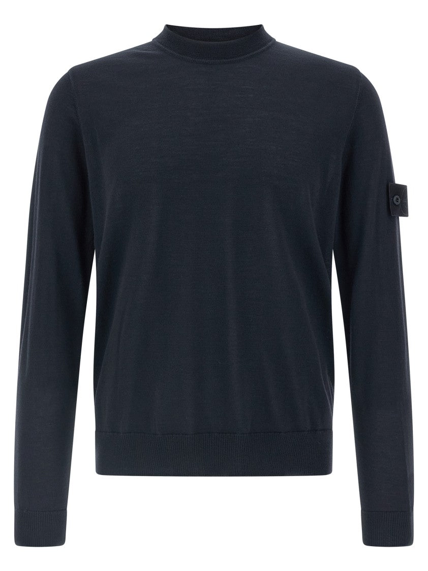 Stone Island Fine-Knit Wool Crew-Neck Sweater With Side Logo Badge