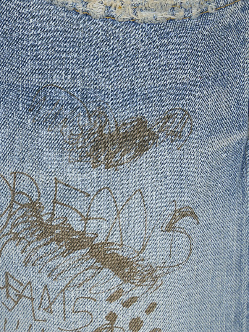 Paly Light Blue Distressed Jeans With Artistic Embroidery