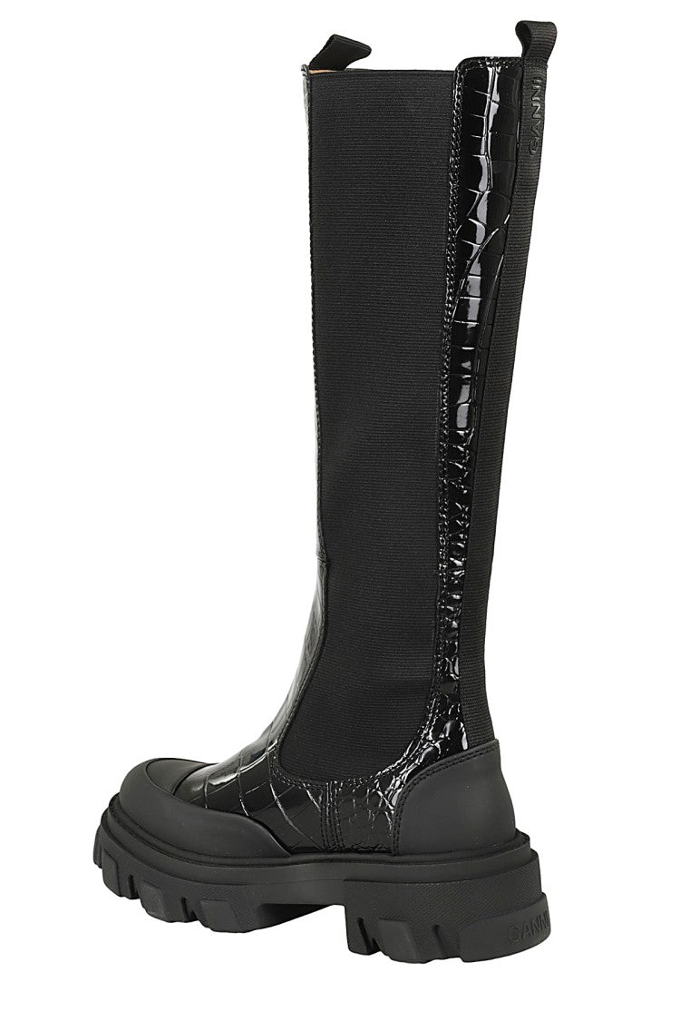 Ganni Cleated High Chelsea Boot Patent Croco