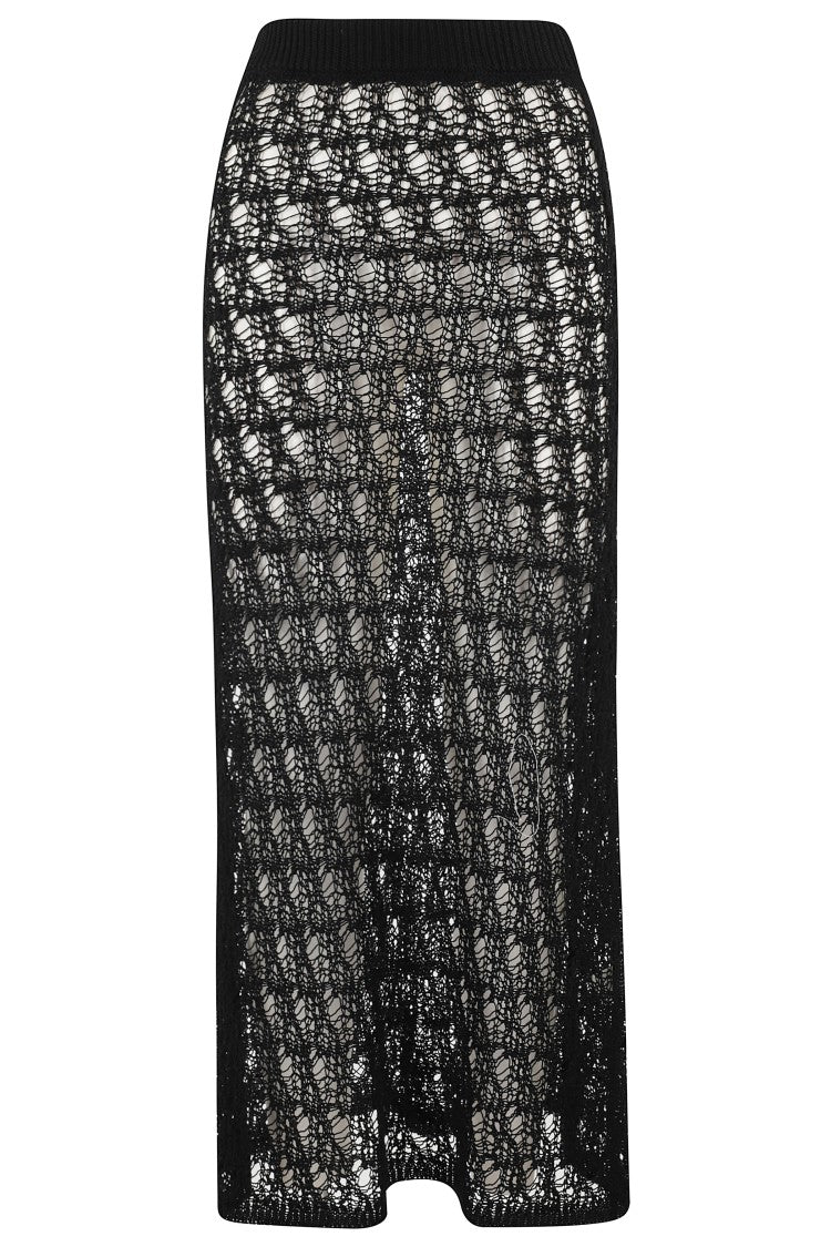 Roberto Collina Long Flared Skirt With Lace Knit Design And Removable Shorts