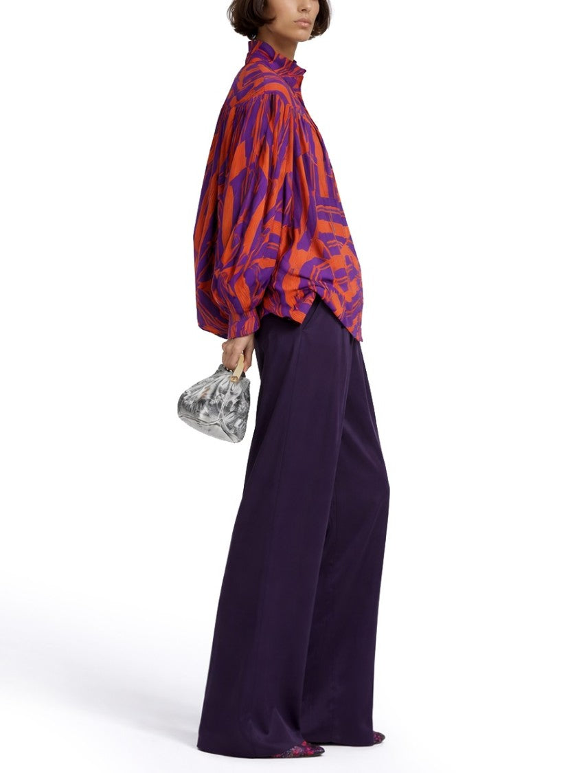 Dries Van Noten Abstract Cotton High Neck Blouse