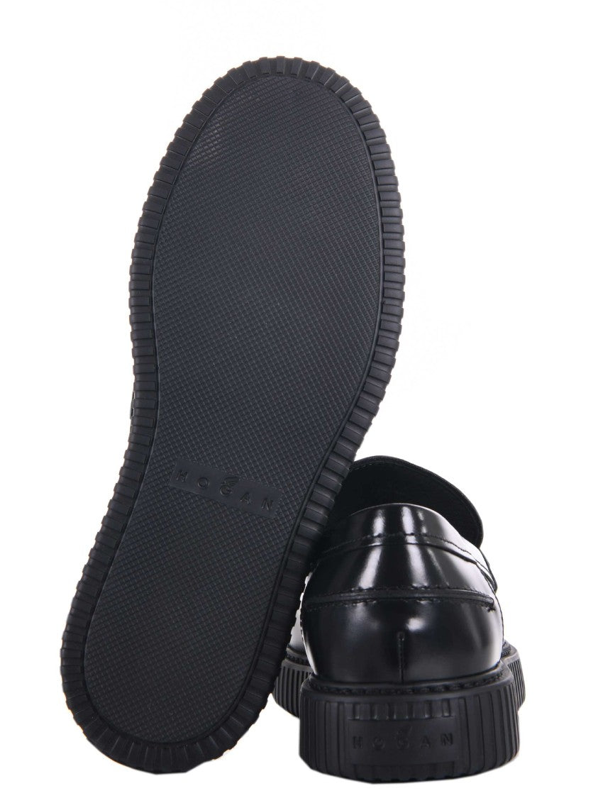 Hogan Polished Black Leather Loafers
