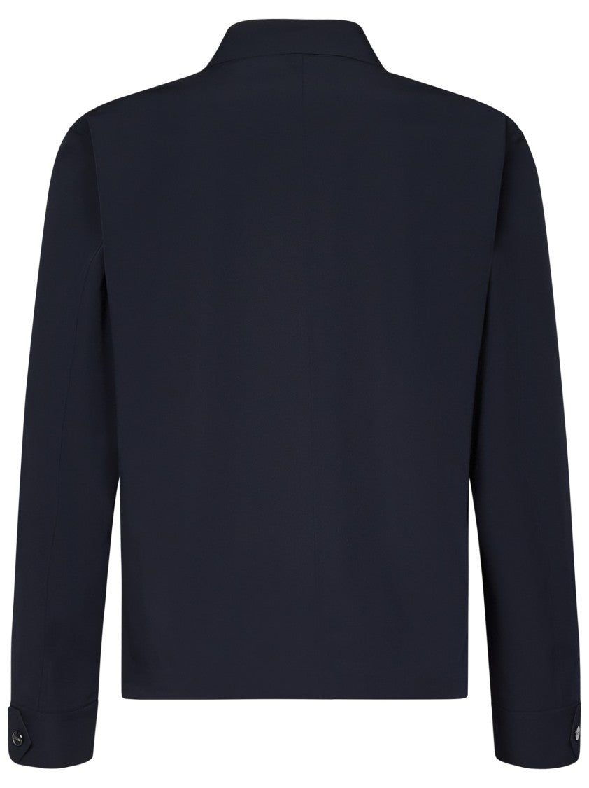 Herno Navy Double Bi-Stretch Fabric Shacket With Logo Buttons