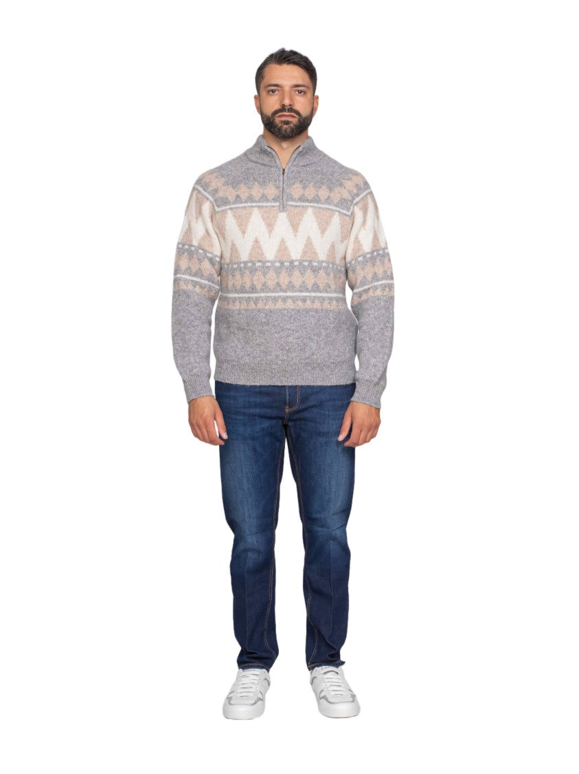 Peserico Geometric Pattern Half-Zip Pullover