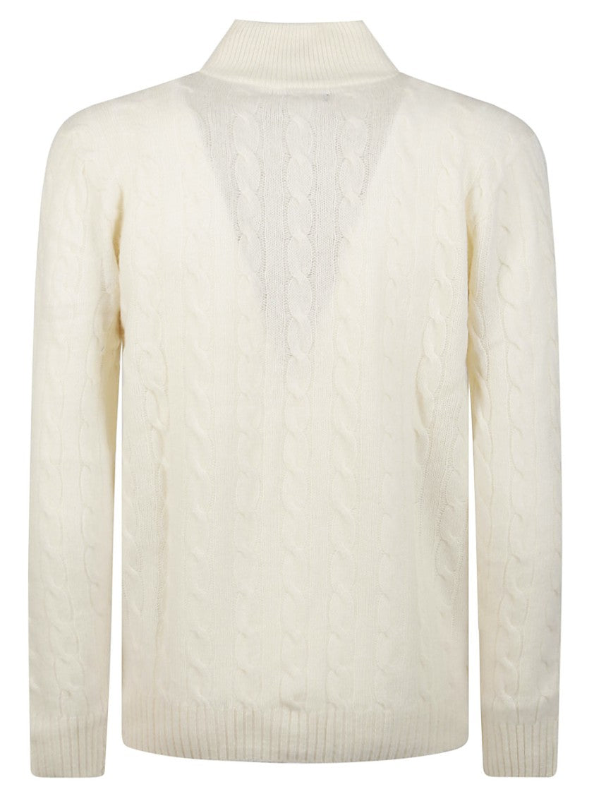 Polo Ralph Lauren High-Collar Cable Knit Wool-Blend Zip-Through Knit