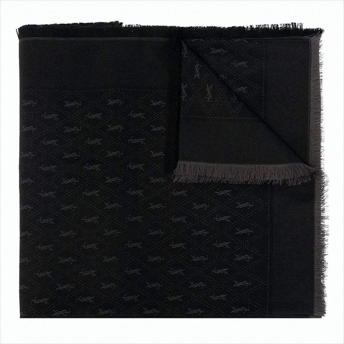 Saint Laurent Rectangular Monogram Scarf With Fringed Edges
