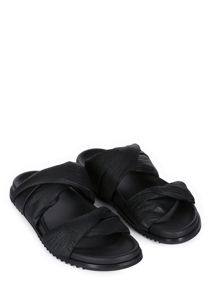 Rick Owens Twisted Granola Sandals In Blistered Black Lamb Leather