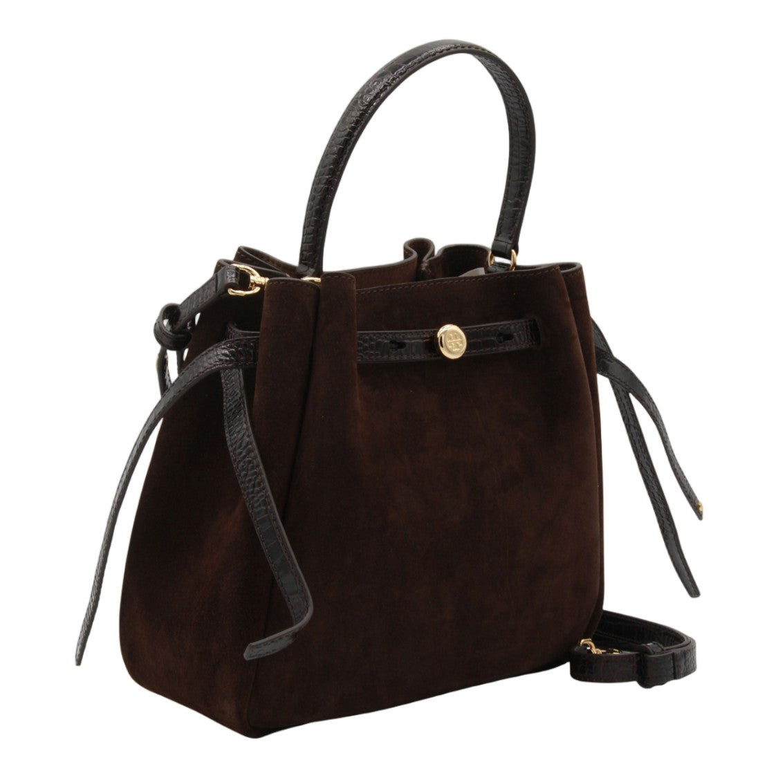 Tory Burch Structured Dark Brown Suede Handbag