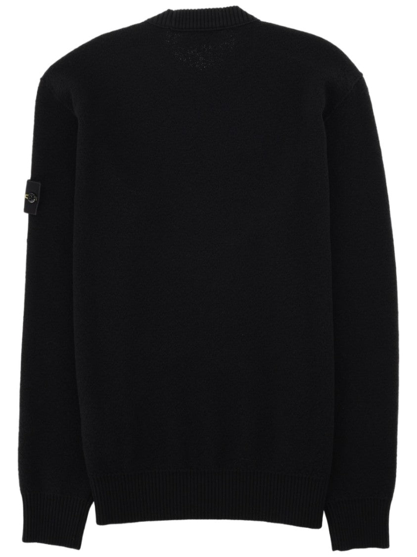 Stone Island Ribbed Knit Sweater With Classic Crew Neckline And Distinctive Patch