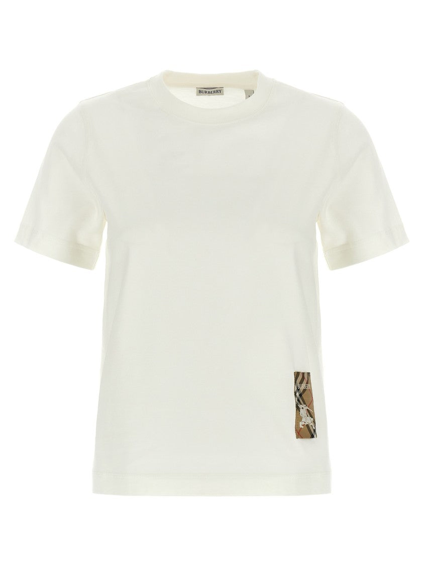 Burberry Classic White Cotton Jersey T-Shirt With Check Patch