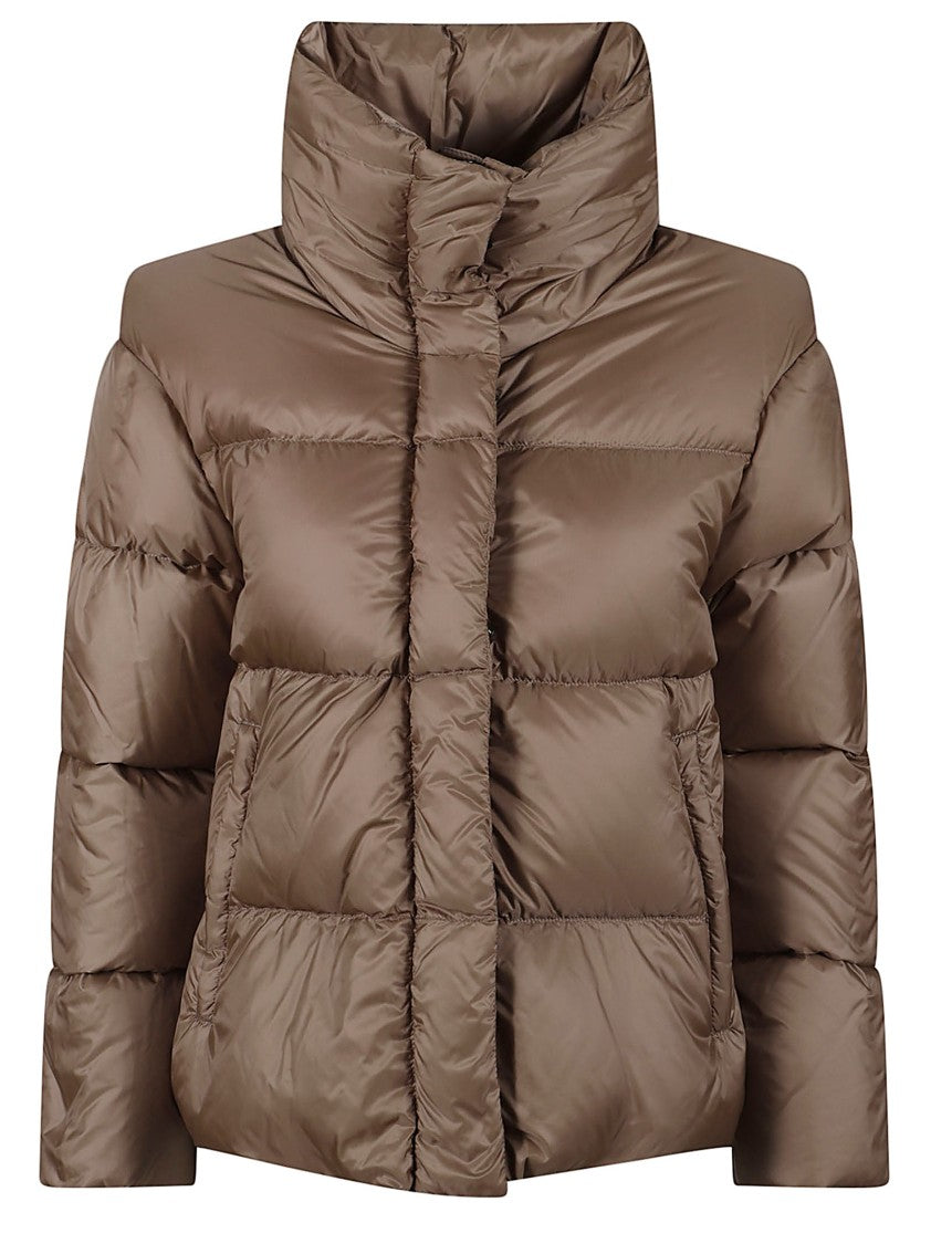 Max Mara Short Brown Down Jacket With High Collar