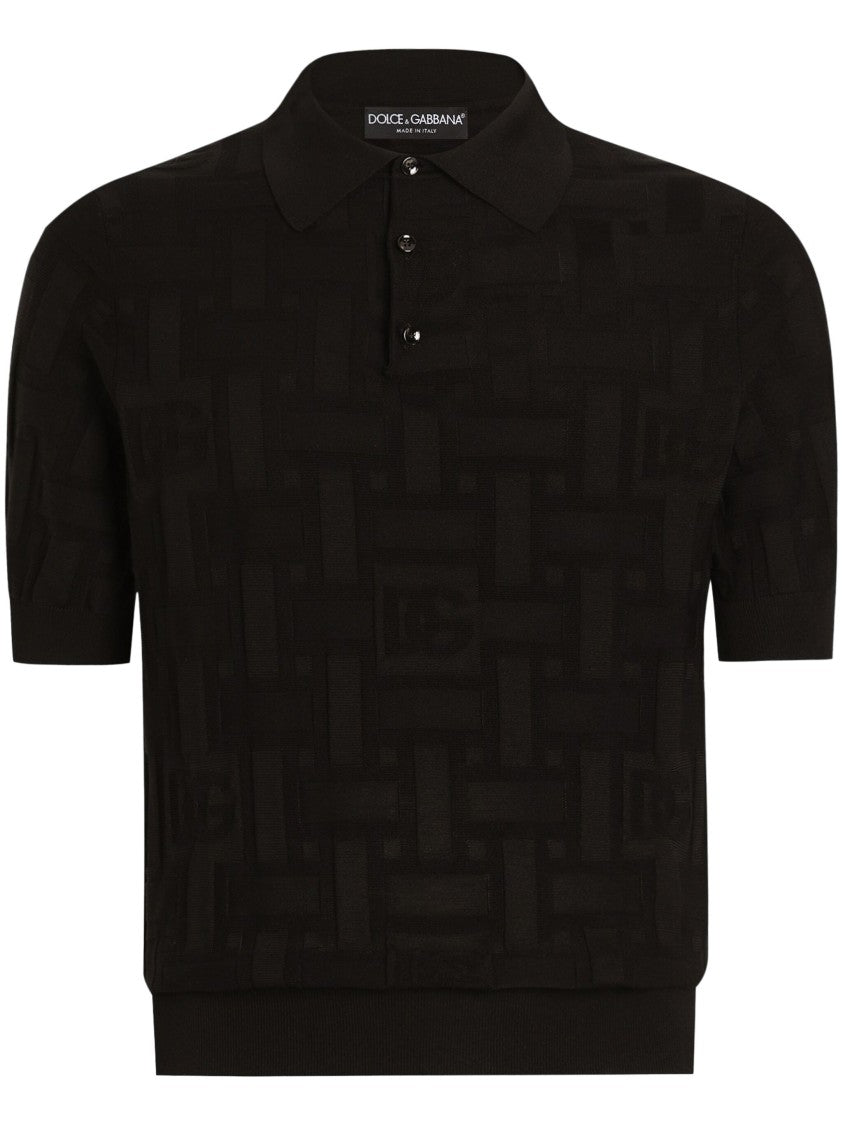 Dolce & Gabbana Silk Dg Logo Jacquard Polo Shirt