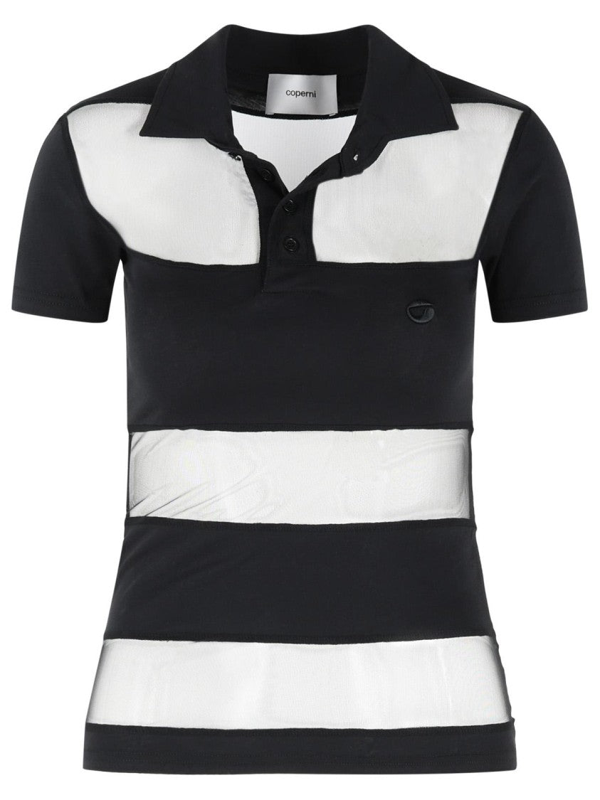 Coperni 'Striped' Black Cotton Blend Polo Shirt