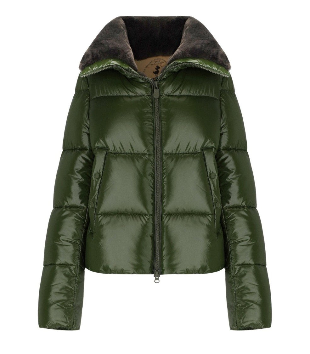 Save The Duck Moma Green Cropped Padded Jacket