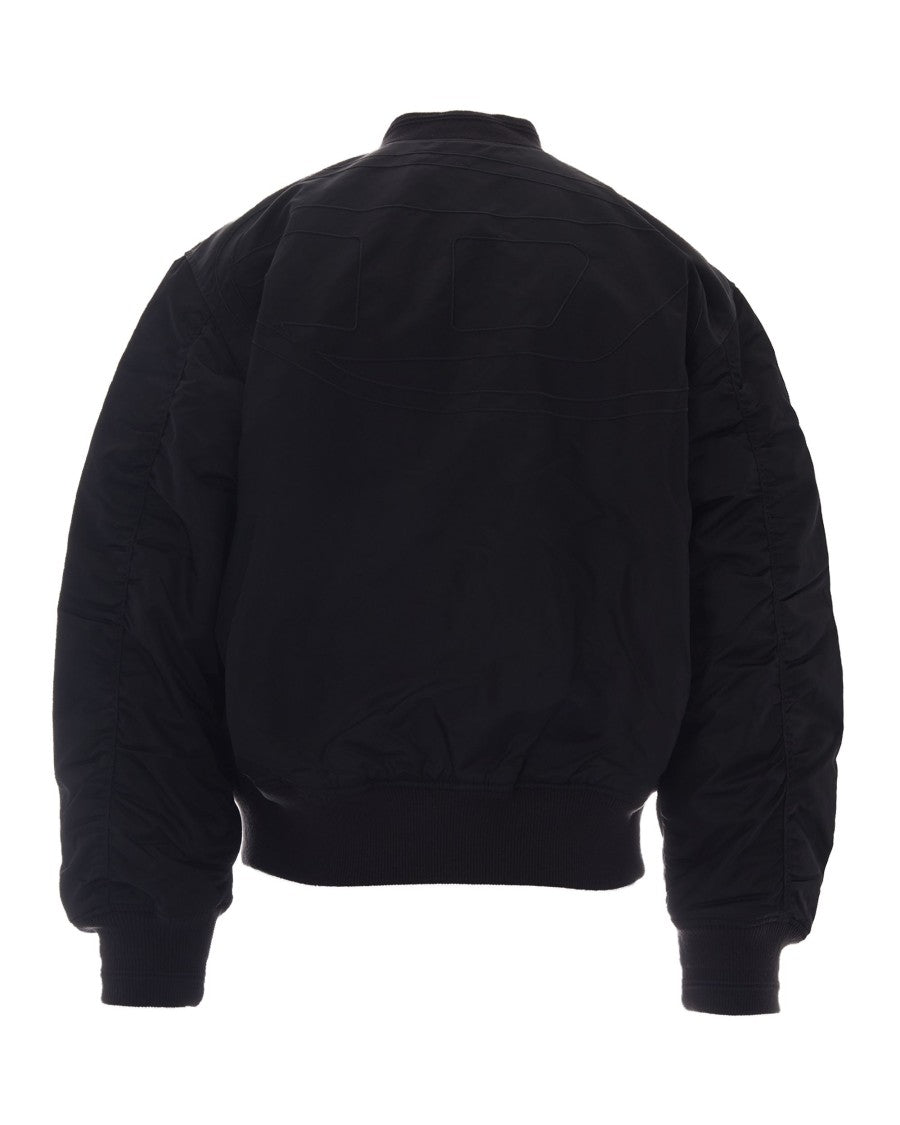 Diesel Reversible Bomber Jacket With Ribbed Trims And Oversized Emblem