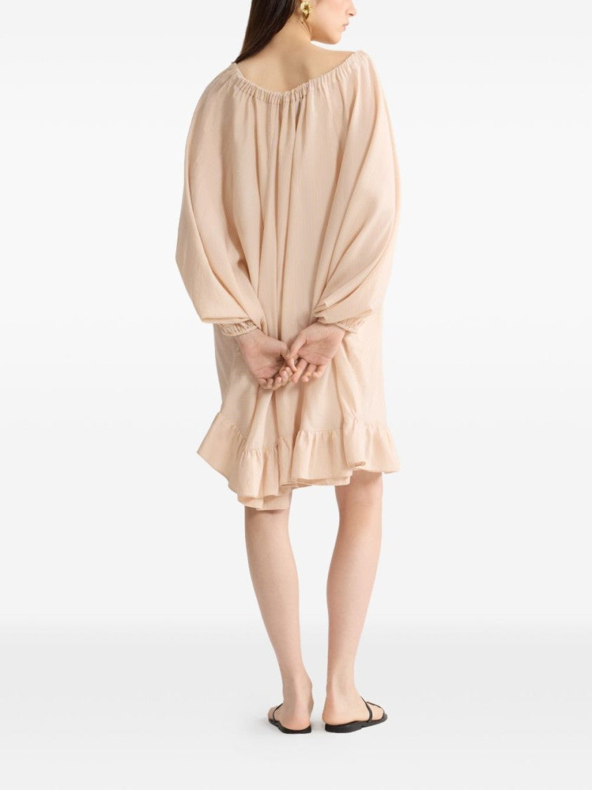 Patou Multicolor Ruffled Hem Gathered Tie Mini Dress