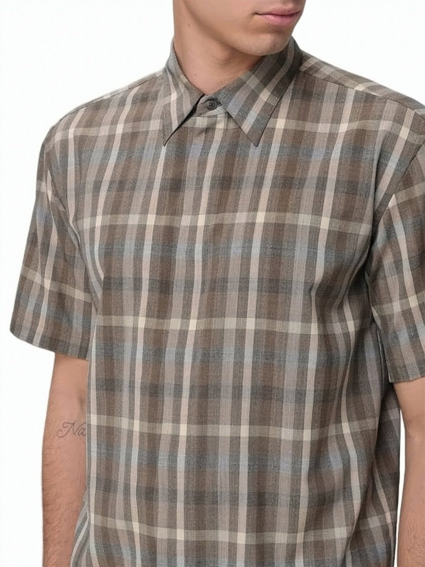 Auralee Boxy Fit Short-Sleeve Plaid Shirt With Classic Collar
