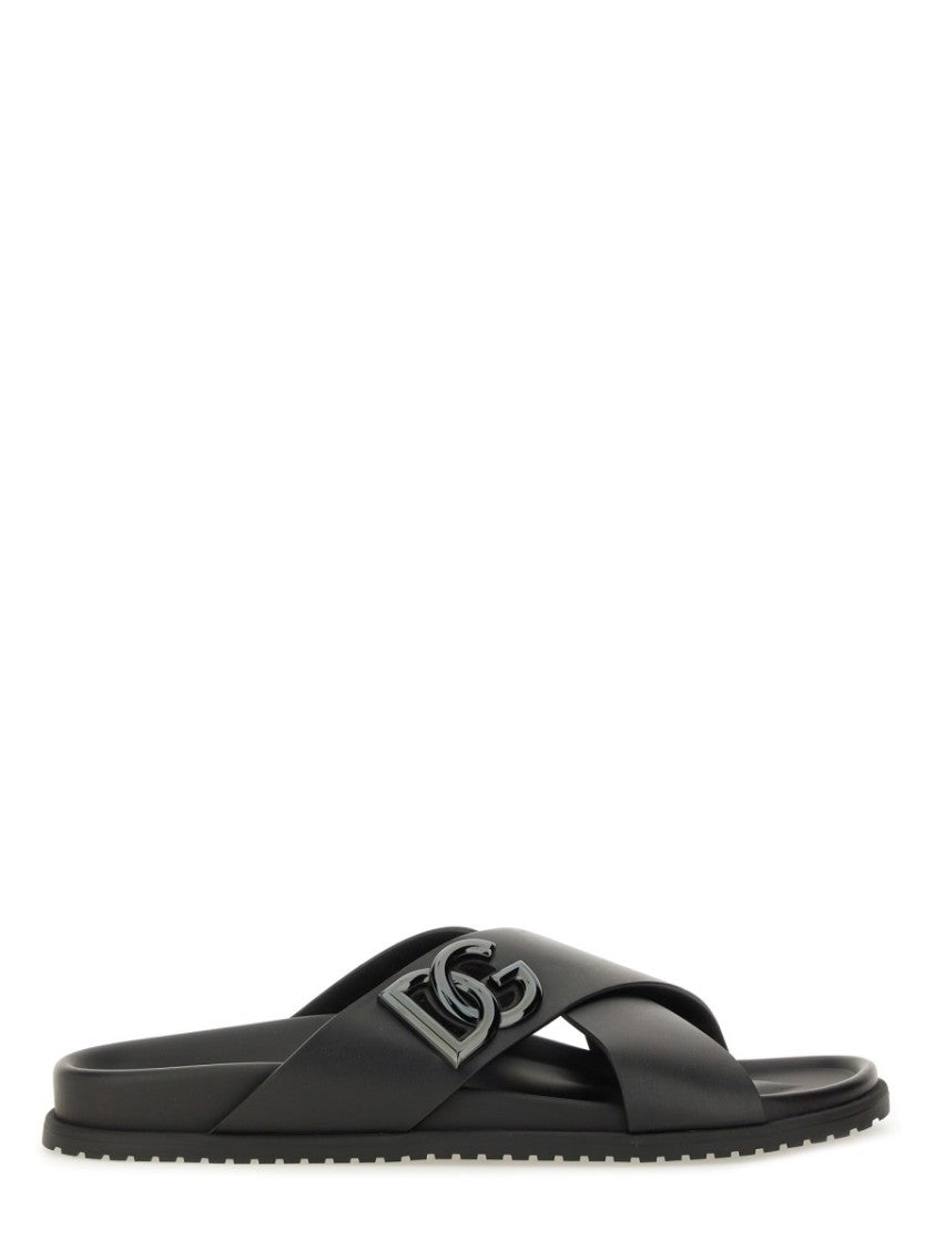 Dolce & Gabbana Calfskin Sandal With Cross-Over Straps