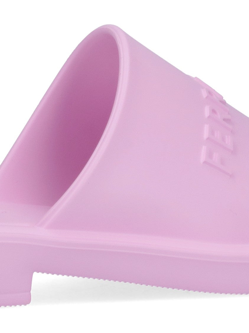 Ferragamo Pink Rubber Logo Sandals