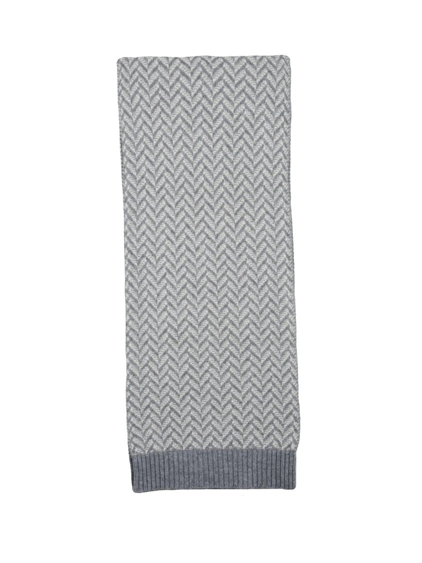 Kangra Textured Light Grey Wool Scarf With Subtle Herringbone Pattern