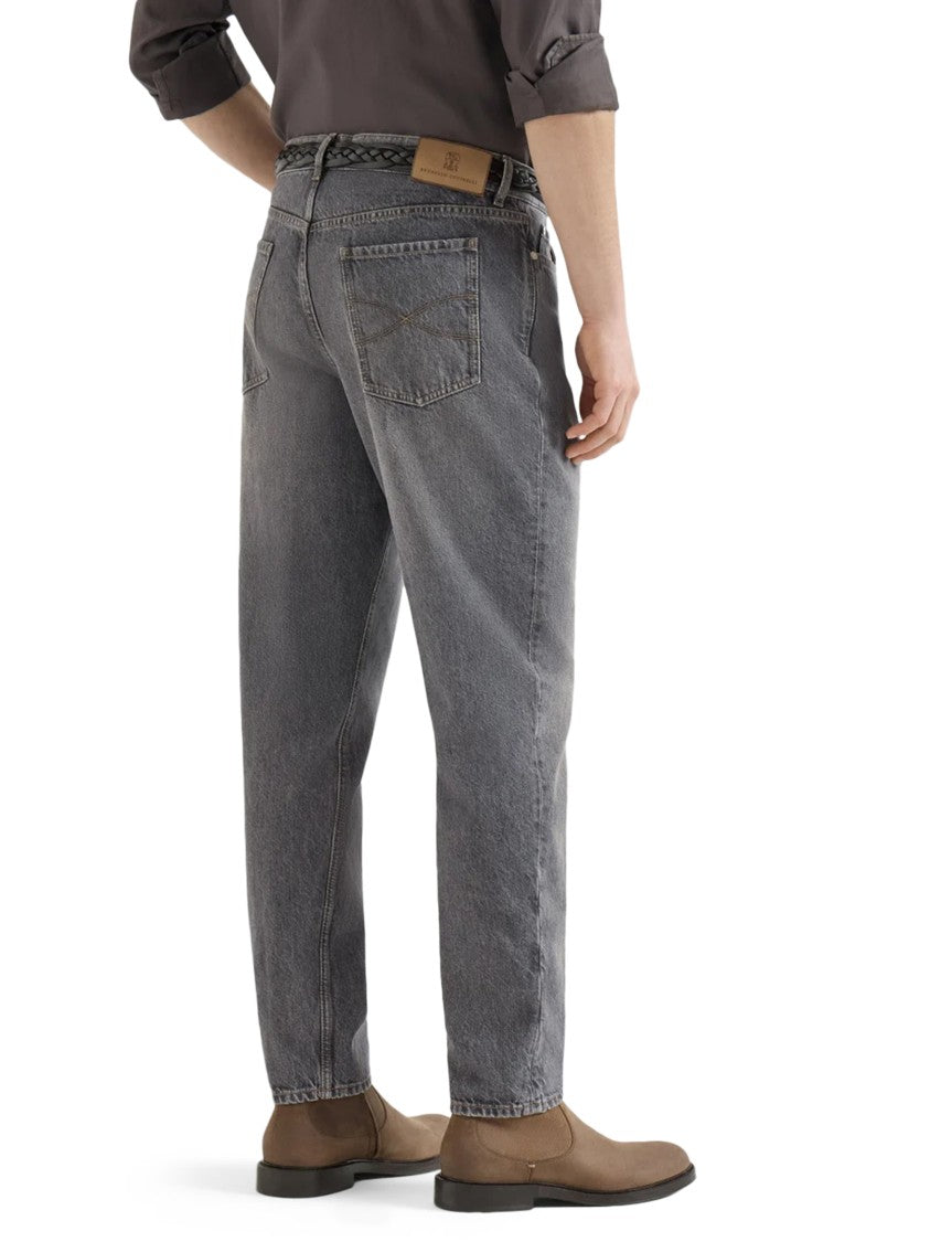 Brunello Cucinelli Faded Grey Denim Trousers With Classic Five-Pocket Design