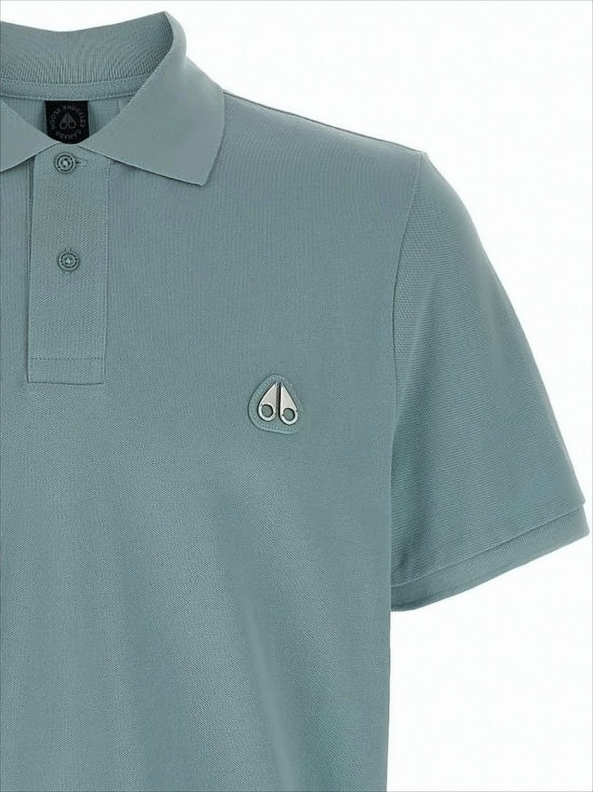 Moose Knuckles Classic Blue Cotton Polo Shirt With Embroidered Logo