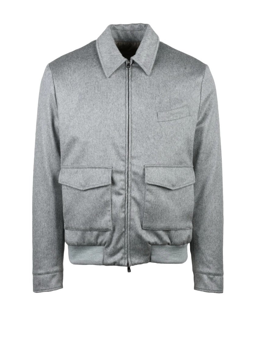 Luigi Borrelli Napoli Grey Cashmere Aviator Jacket