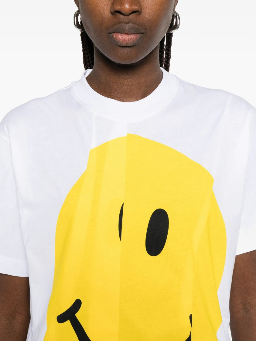 Moschino White Abstract Smiley Face Graphic Cotton T-Shirt