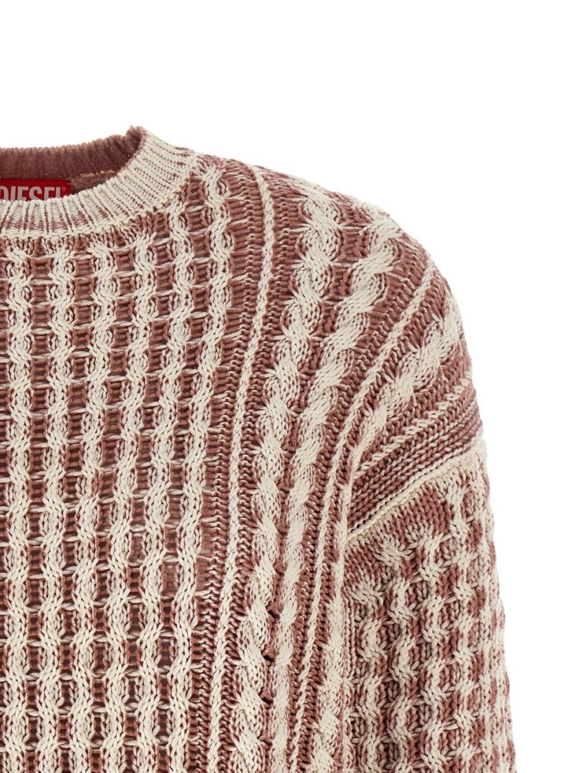 Diesel Brown Cable Knit Logo Intarsia Sweater