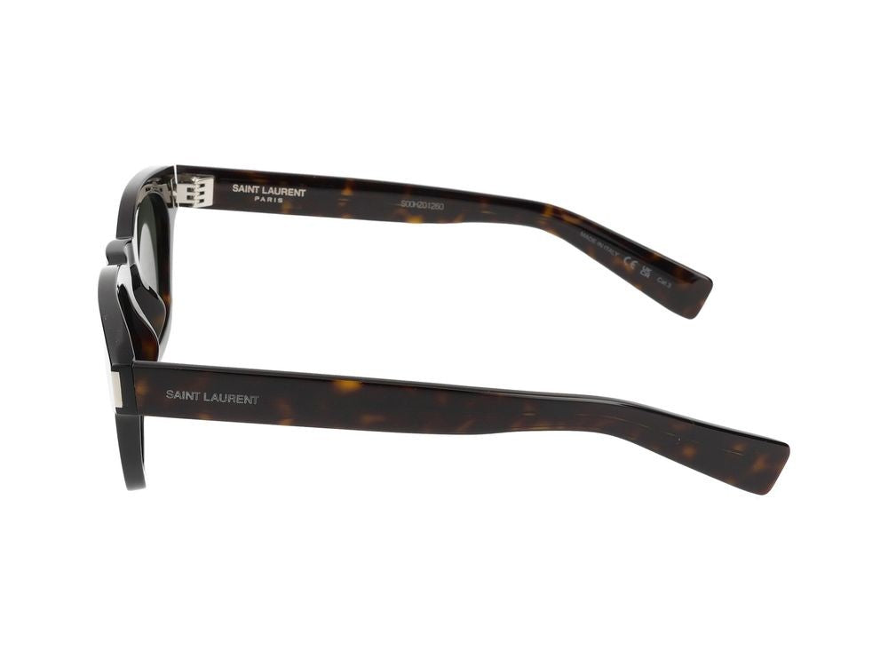 Saint Laurent Classic Square Frame Havana Sunglasses With Silver-Tone Accents