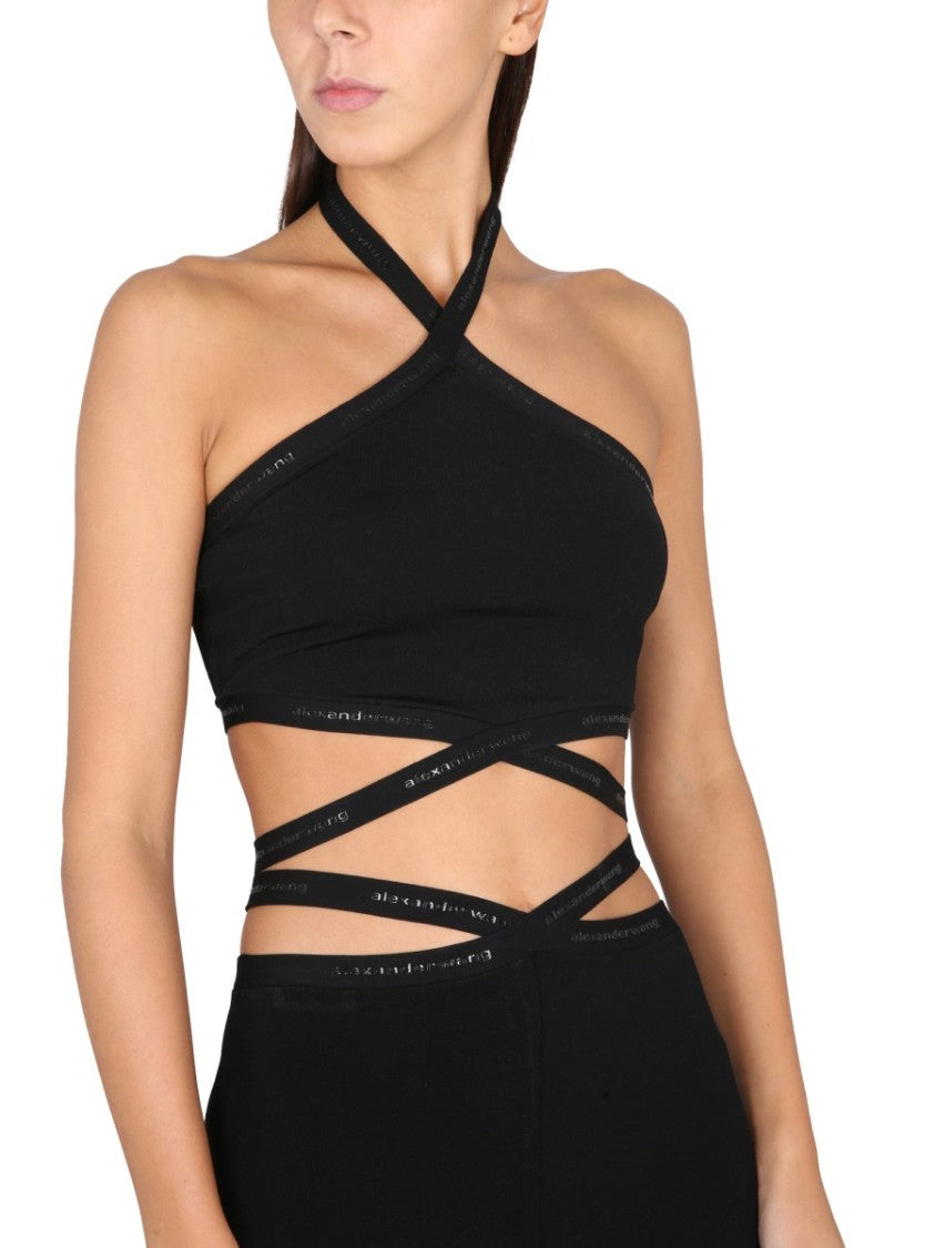 T By Alexander Wang Halter Neck Slim Fit Top With Logo