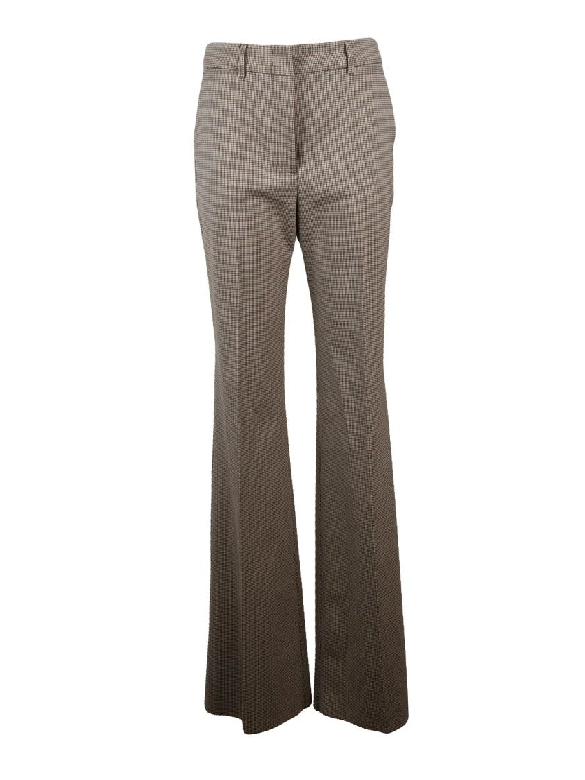 Sportmax Beige Virgin Wool Stretch Trousers With Subtle Checkered Pattern