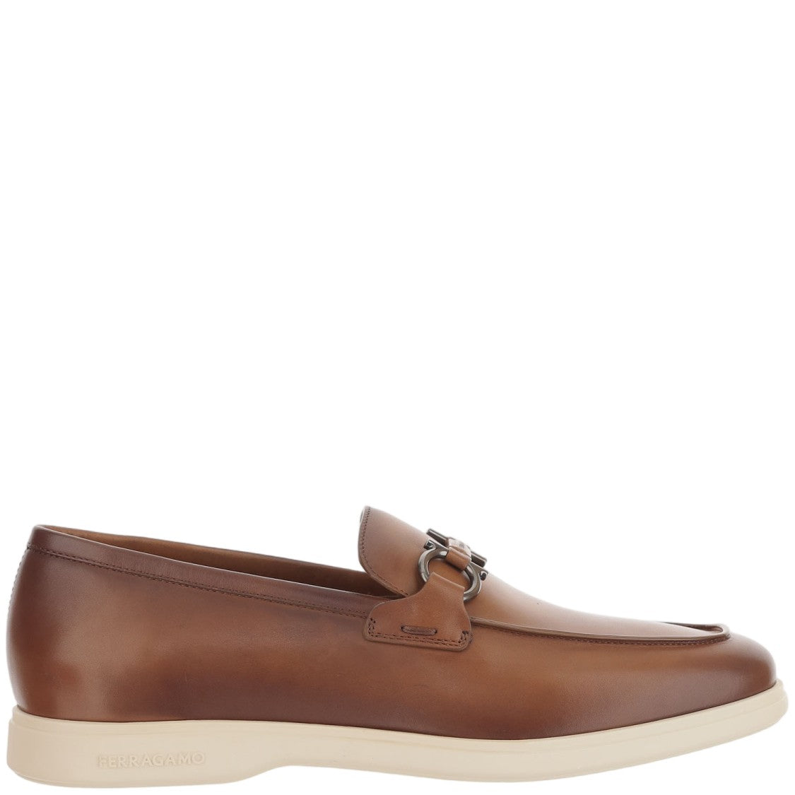 Salvatore Ferragamo Light Brown Hook Detail Leather Loafers