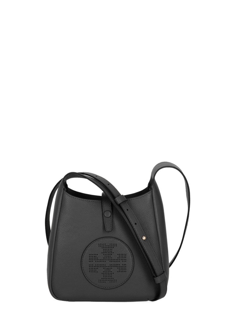 Tory Burch Black Textured Leather Perforated Logo Shoulder Bag