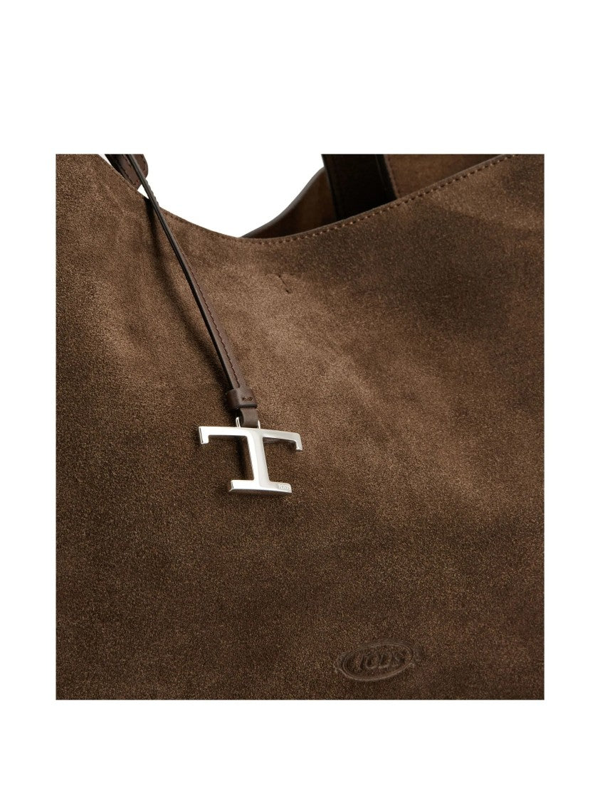 Tod's Spacious Brown Suede Tote Bag With Leather Accents