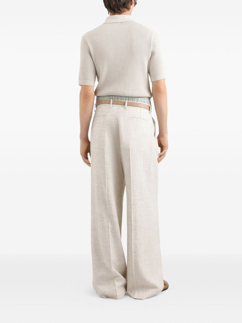 Dolce & Gabbana Cream Ribbed Fitted Cuff Polo Shirt