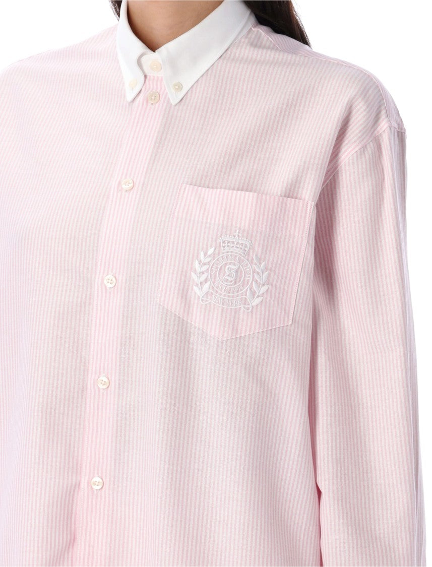 Sporty And Rich Striped H&W Crest Oversized Oxford Shirt
