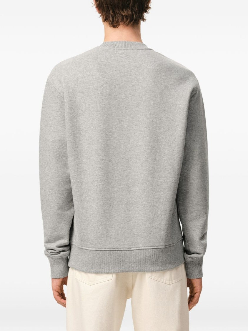 Ami Paris Grey Crochet Patch Tonal Embroidery Sweatshirt