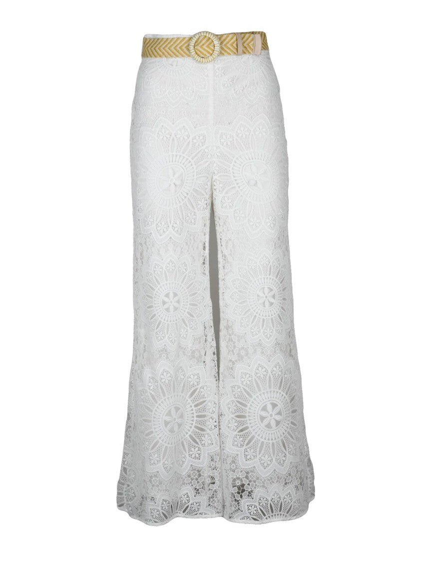 Zimmermann High-Waisted Broderie Anglaise Trousers With Flared Leg
