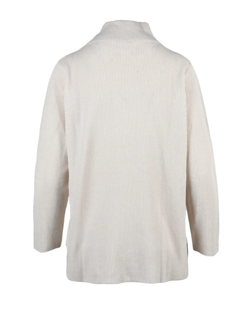 Kangra Ribbed Crater Neck Knit In Cashmere, Wool, And Silk
