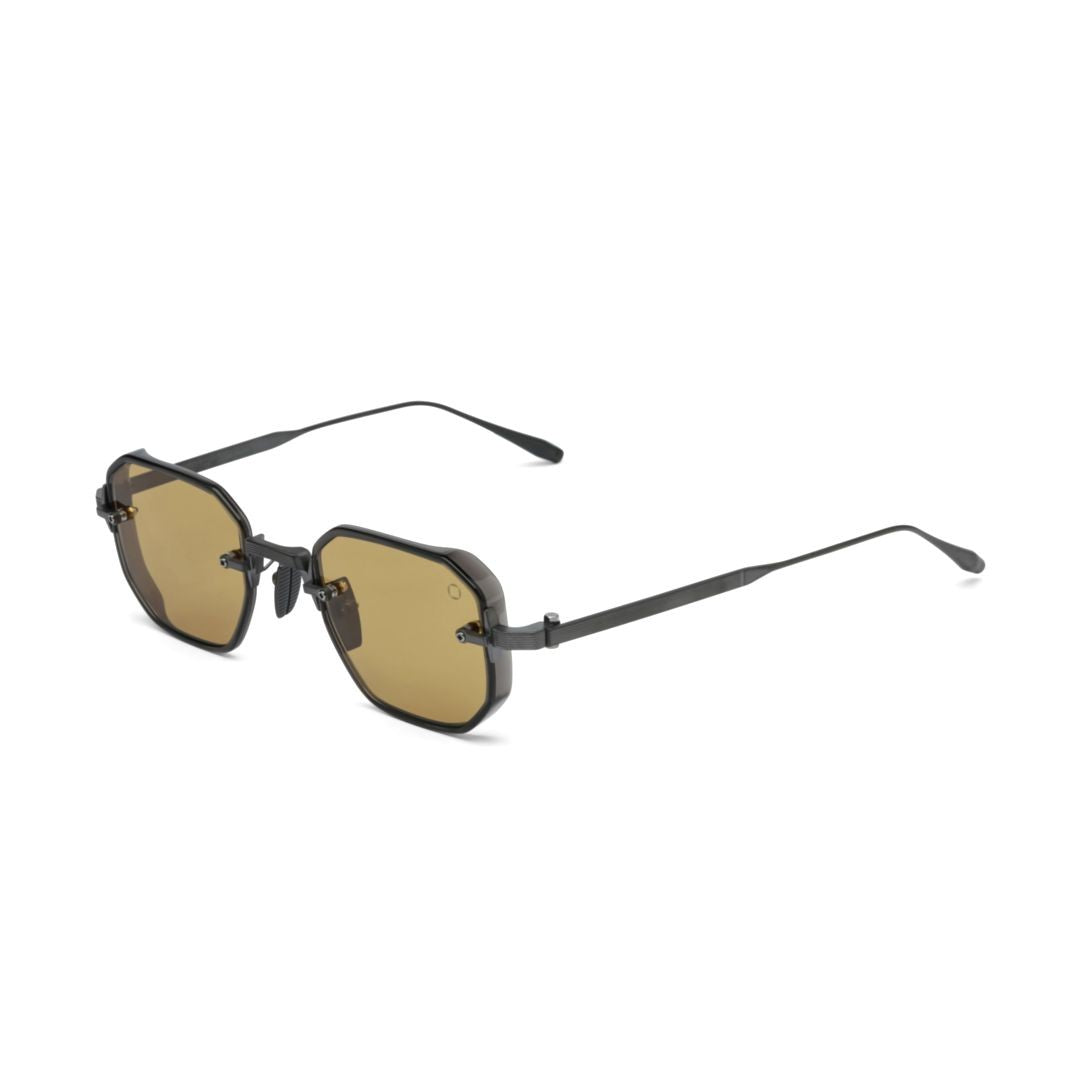 Akoni Aks-307 Geometric Black Sunglasses With Amber Tinted Lenses