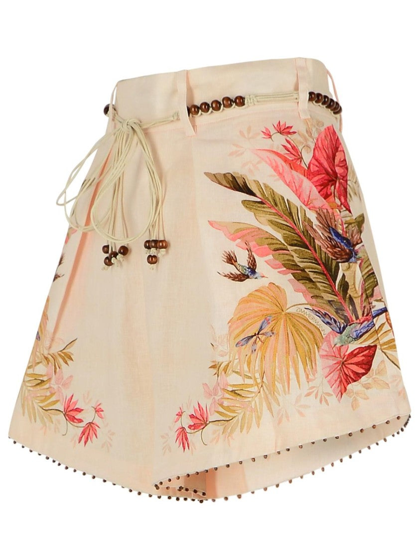 Zimmermann Tuck' Linen Pleated Shorts In 'Cream Palm Floral'