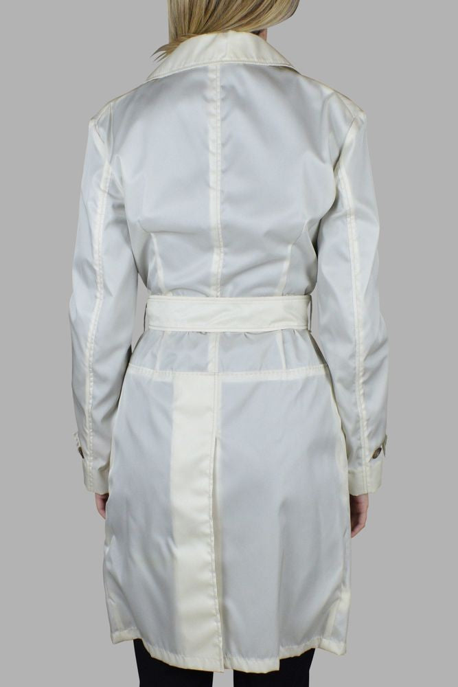 Prada Double-Breasted Off-White Nylon Coat With Adjustable Belt