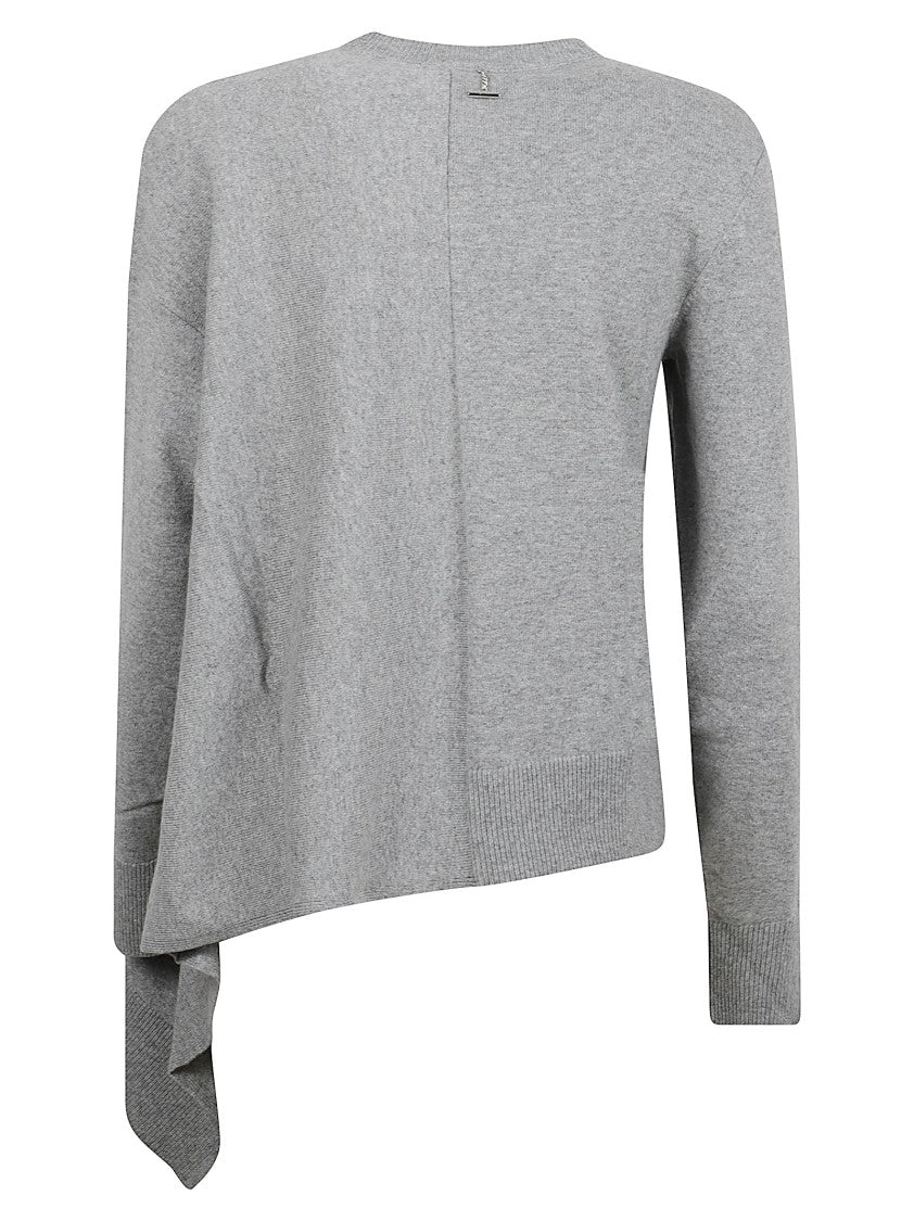 Alexander Mcqueen Asymmetric Hem Grey Cashmere Sweater With Ribbed Cuffs